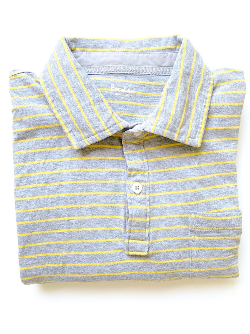 Boden Mens Gray Yellow Striped Cotton Polo Shirt Short Sleeves Large